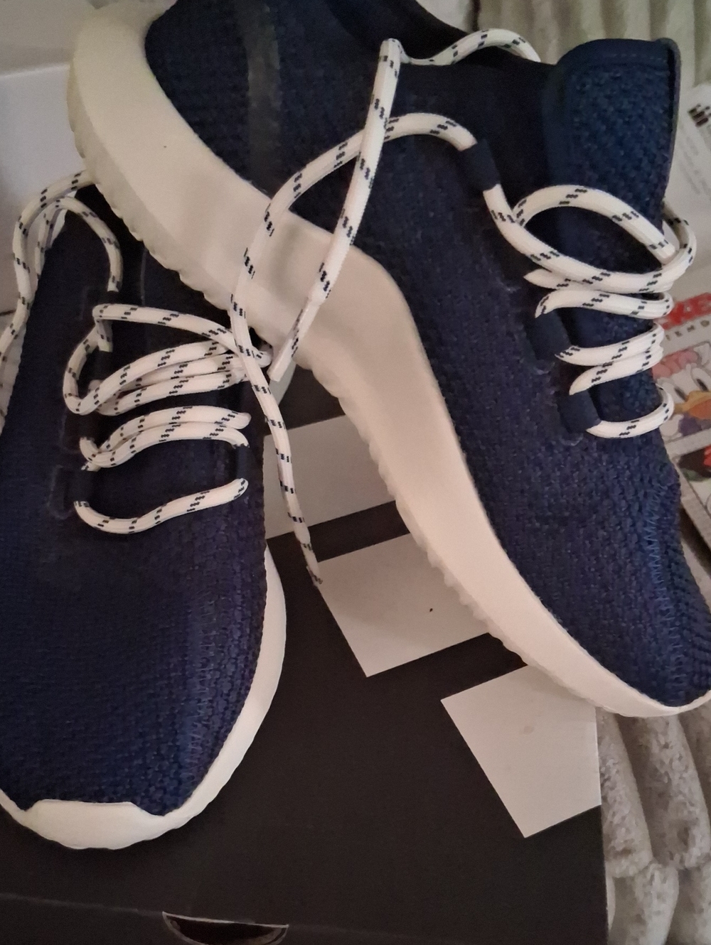 adidas Originals Kids Navy Blue Knit Sneakers with White Accents - Picture 4 of 4